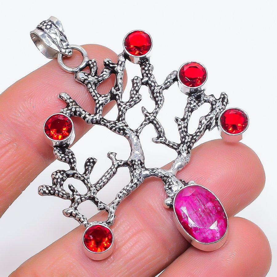 

Natural Ruby(Simulated), Garnet 925 Sterling Silver Jewelry Pendant 2.52 U1I78