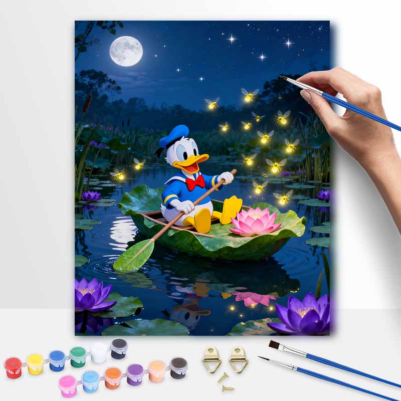 Disney Digital Oil Painting Art Kit Donald Duck Moonlight Lotus Pond Handmade Coloring Painting Home Decor