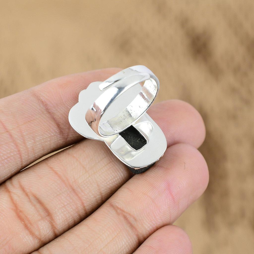 Sterling Silver Black Tourmaline Rough Stone Birthday Promise Flower Trendy Ring