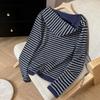 Women's Striped Half-Zip Hooded Pullover Sweatshirt