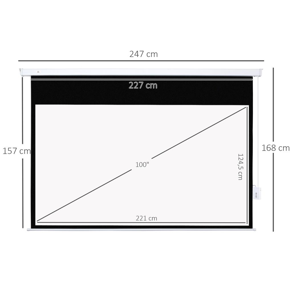 Projector Screen 247 x 168 cm 100 Inch 16:9 HD 4K Projection Screen Electric with Remote Control, White