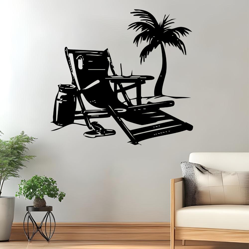 1pc Beach Lounge Metal Wall Art Relaxing Beach Statue Mural Summer Labor Day Weather Resistant Iron Wall Decor Outdoor Garden Fence Art Deco