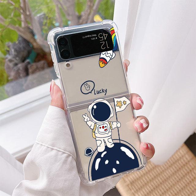 Astronauta przestrzeń księżyc przezroczyste etui Funda do Samsung Galaxy Z Flip 4 Z Flip 3 5g odporny na wstrząsy do Samsung Zflip 4 3 obudowa