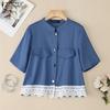 ZANZEA Women Casual Round Neck Summer Short Sleeve Lace Patchwork Blouse