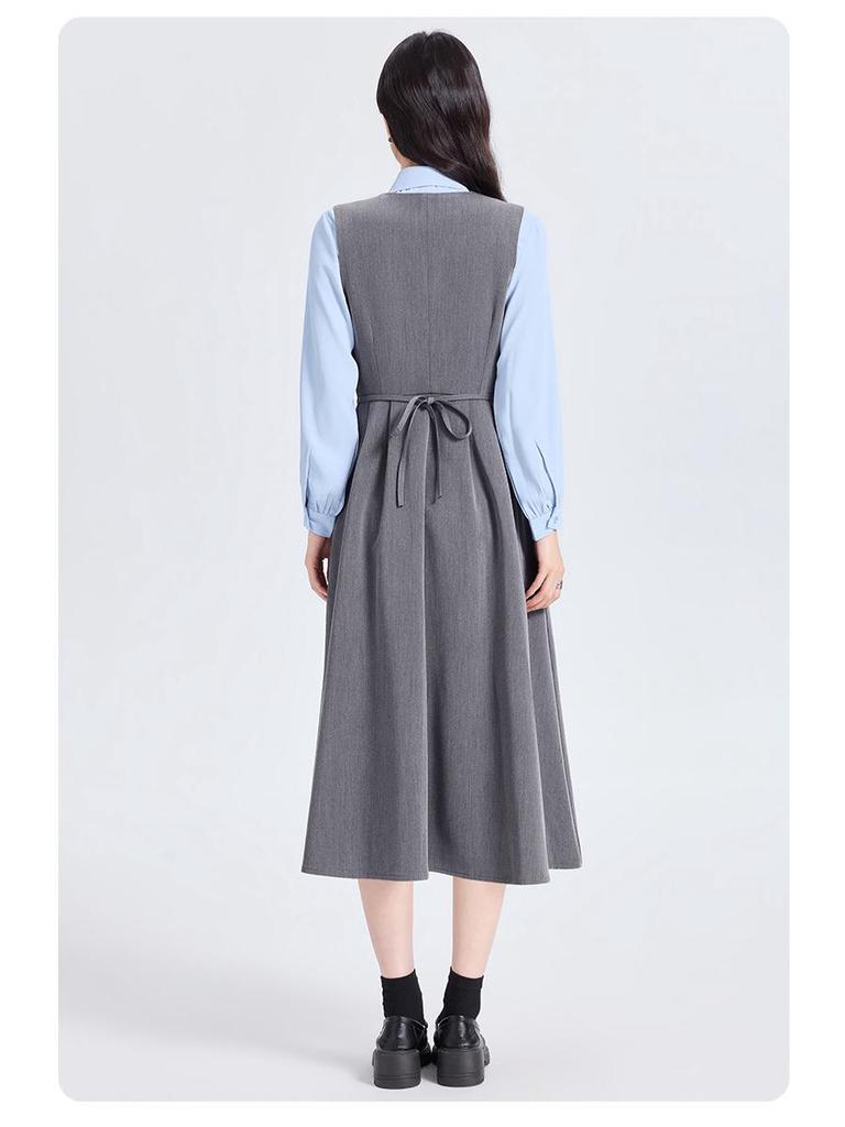 Age-Defying Preppy Vest Dress Set for Female College Students - Ideal for Exams & Interviews, Includes Shirt and Vest Dress