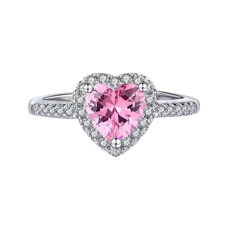 Heart Pink Diamond Pave Ring: Versatile, Fashionable Sweet Women's Jewelry