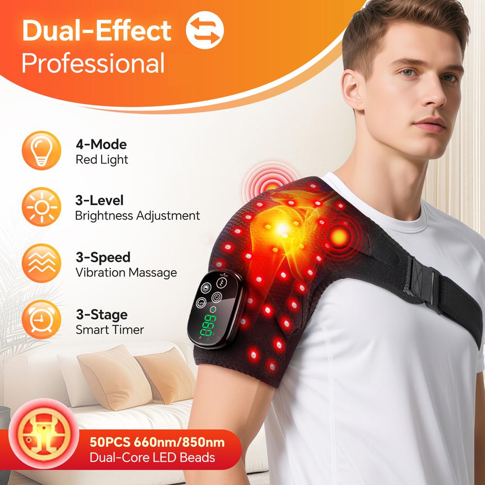 660 and 850nm LED Light Shoulder Pad Brace Vibration Shoulder Arm Thermal Protect Belts for Shoulder Muscle Massage Relaxation 1