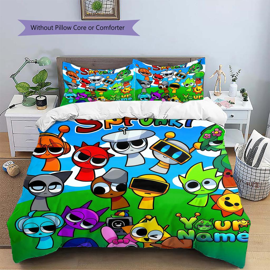 Custom Name Sprunki Characters Gathering Bedding,Quilt Set Quilt Cover Pillowcase Home Birthday Gift (1 * Duvet Cover + 2 * Pillowcase, Without Core)
