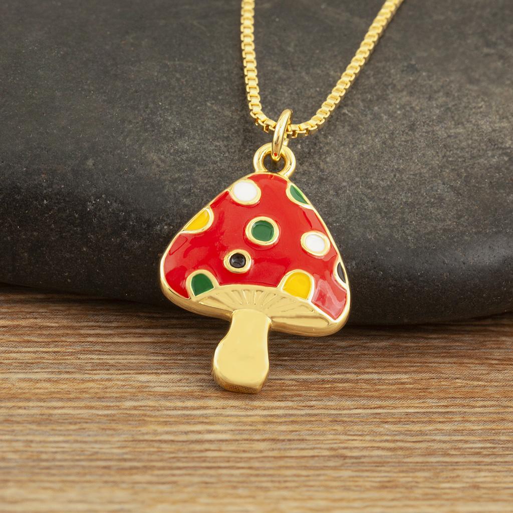 Nidin Cute Enamel Mushroom Pendant Necklace For Women Girls Colorful Zircon Dainty Chain Choker Aesthetic Trendy Jewelry Gifts