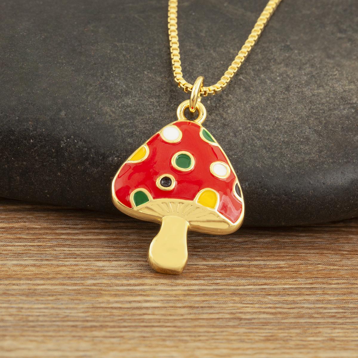 

Nidin Cute Enamel Mushroom Pendant Necklace For Women Girls Colorful Zircon Dainty Chain Choker Aesthetic Trendy Jewelry Gifts