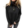 Women Pullover Sweater Stand Collar Buttons Half Placket Long Sleeve Knitting Tops Solid Color Loose Fit Casual Sweater