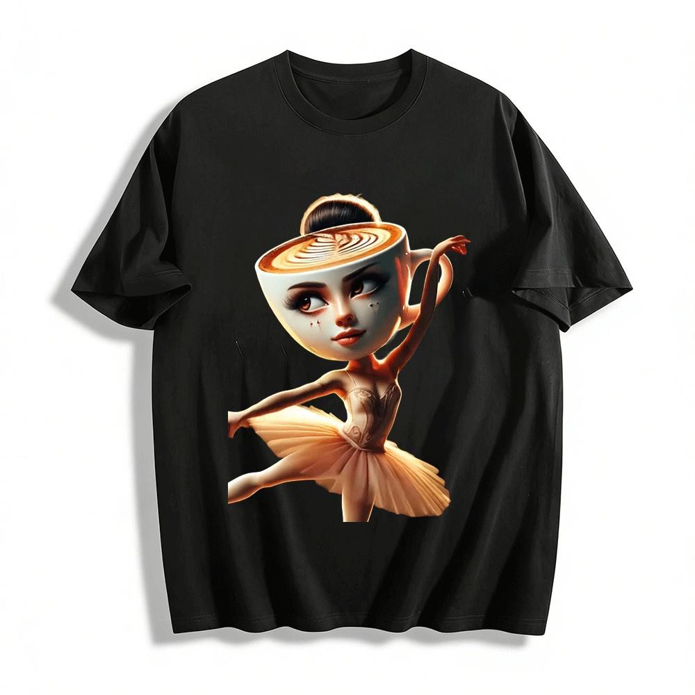

Cute Coffee Cup Ballerina Girl Graphic Casual Top Pure cotton T-shirt XXS