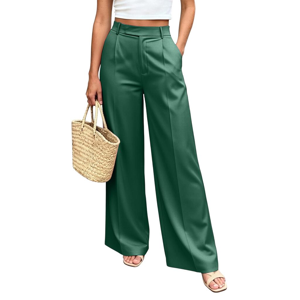 Damen High Waist Weite Hosen mit Taschen Entspannte Passform Gerades Bein Lässige Hosen Geeignet für den täglichen Gebrauch und die Arbeit