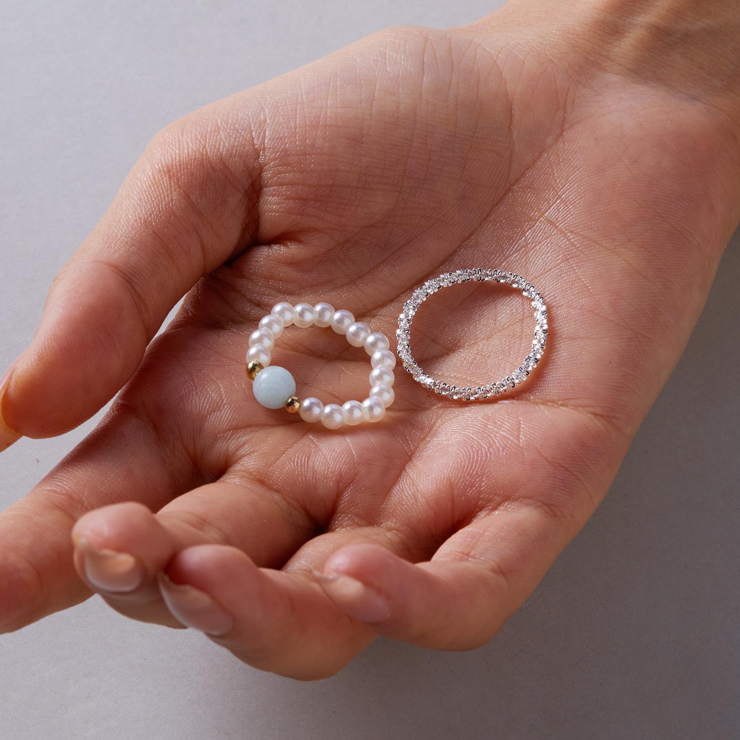 

2Pcs White Round Imitation Pearl Beaded Sparkling Rings Set Women Girls Korean Fashion Knuckle Finger Ring Aesthetic Jewelry