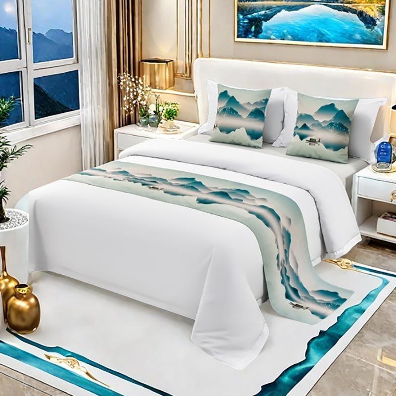 Landscape Painting Bed Flags Bedroom Decoration Bed End Scarf Hotel Household Dustproof Decorative Cloth Home Textiles Household Goods Pillow Cover