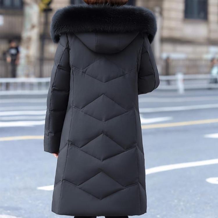 Elegant Vintage Women Down Coat Puffer Jacket Real Fur Collar Thick Warm Winter Plus Size Outerwear Middle Age Long Prakas