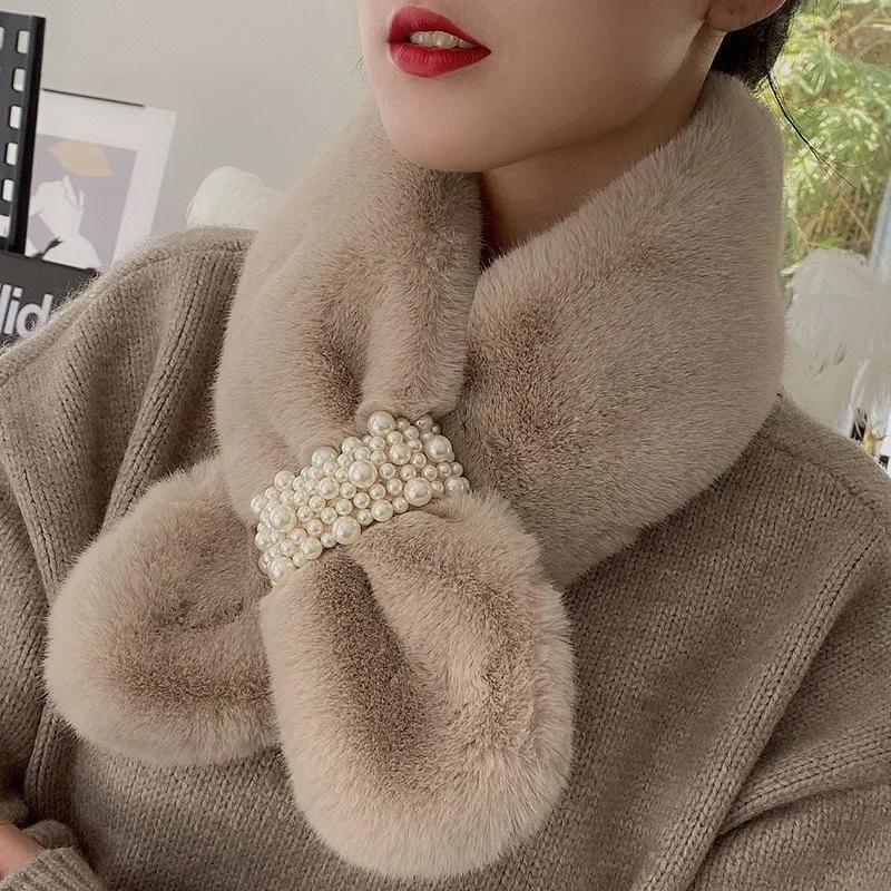 Women Winter Faux Rabbit Fur Scarf Warm Soft Neck Warmer Korean Style Collar Cozy Neck Shawl for Autumn Winter Fashion Accessory