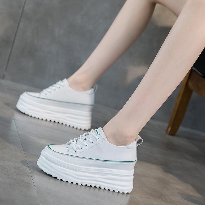 Leather little white shoes women's autumn waterproof women's shoes new thick-soled muffin shoes inner height increase casual single shoes women