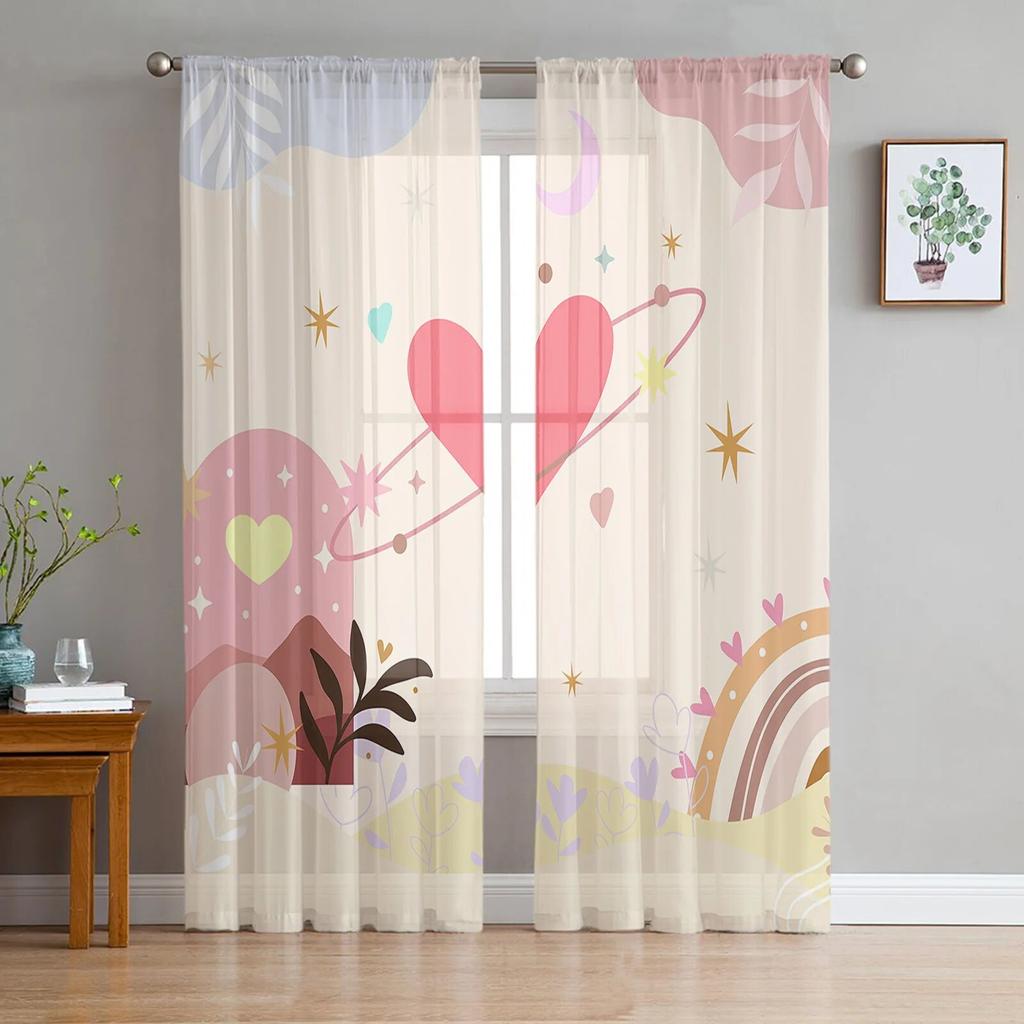 Love Pink Rose Butterfly Sheer Curtains for Bedroom Living Room Voile Window Curtains Tulle Curtains for Kids Room