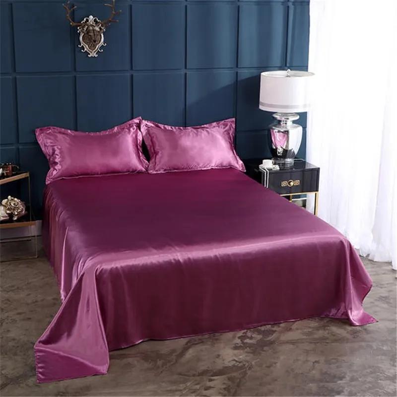 3Pcs Luxury Satin Silk Flat Bed Sheet Set Single Queen Size King Size Bedspread Cover Linen Sheets Double Full Double Sexy
