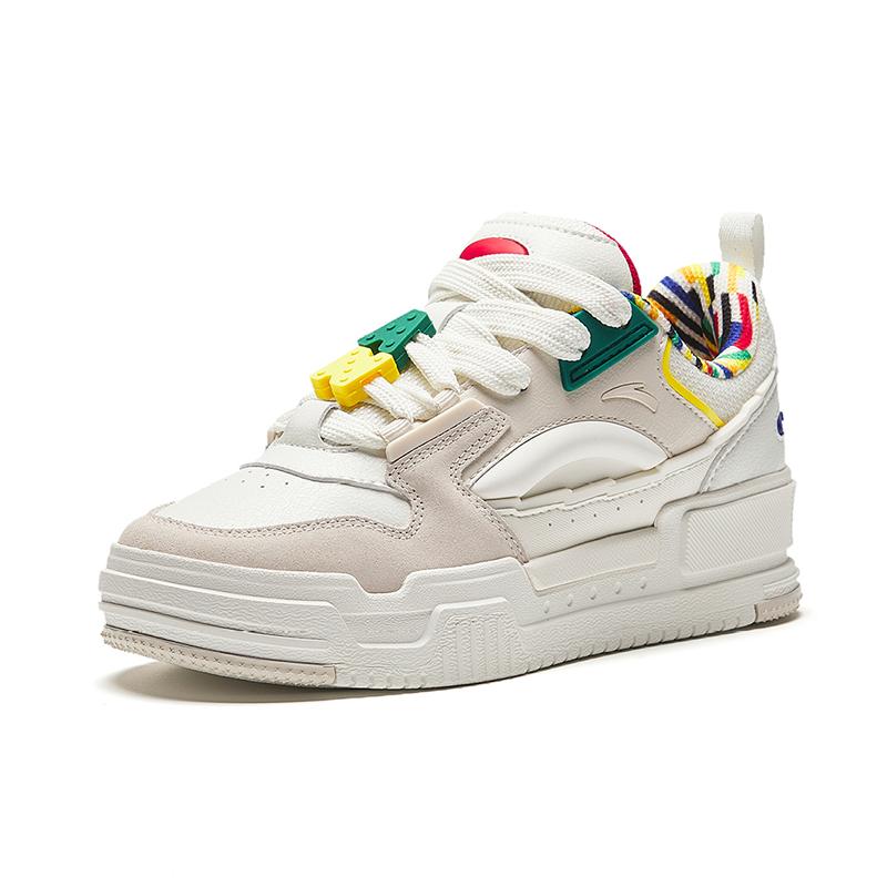 New Anta Microsugar Puffy Anti Slip And Wear Resistant Breathable Low Top Skateboard Shoes Women's White Gray 922358004-1