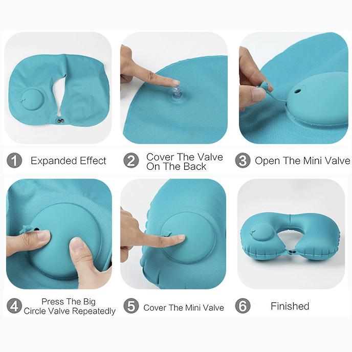 Inflatable Travel Neck Pillow for Airplane Train Car Washable Pillowcase U Shaped Office Napping Pillow,Home Head Neck and Lumbar Support