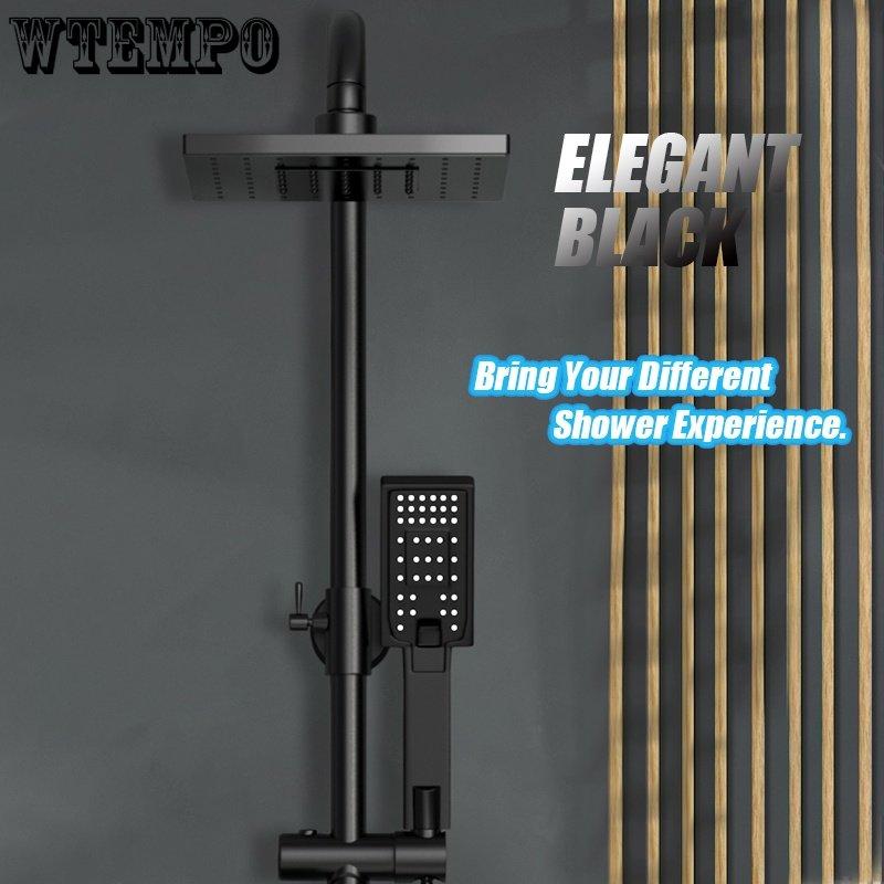 Set de duș 3 funcții Cap de duș pătrat/rotund negru pentru baie Robinet de duș de mână de perete din oțel inoxidabil dublu afară