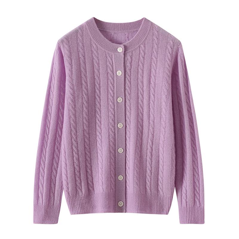 Γυναικεία ζακέτα με στρογγυλή λαιμόκοψη από 100% κασμίρ - Πλεκτό παλτό για το φθινόπωρο και τον χειμώνα