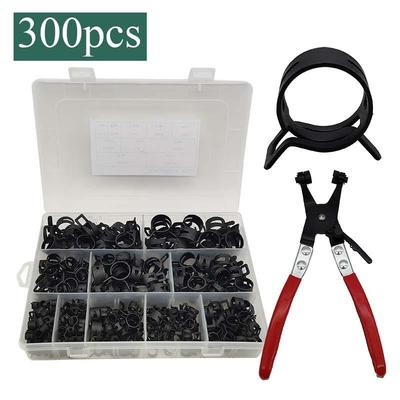 300-Piece Boxed Elastic Clamps: 65 Manganese Steel Dacromet Black Oil Hose Clamps with Pliers