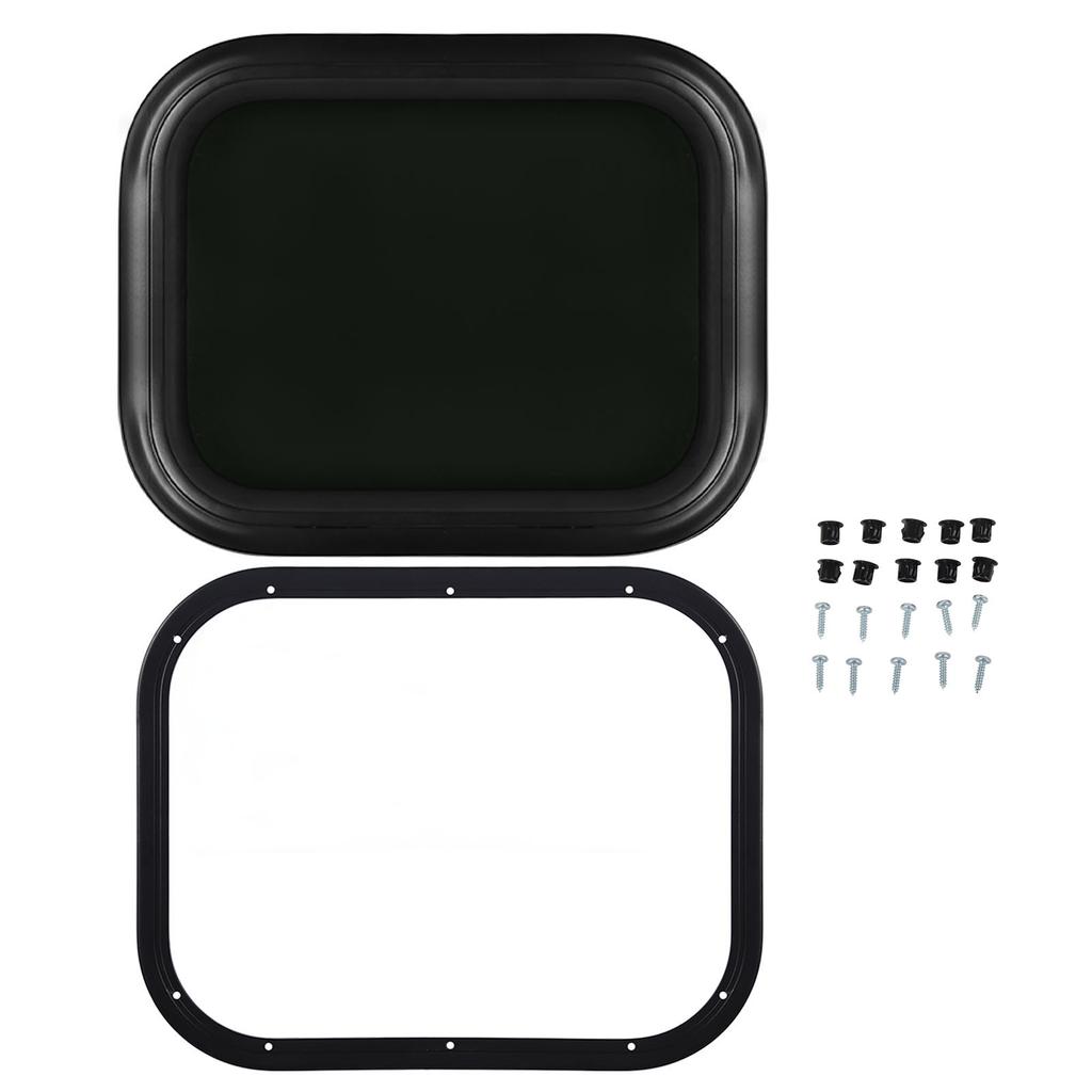 Fixed RV Window 500 X 300mm Aluminium Alloy Rainproof Black Round Corner Window with Fixed Ring For Campervan