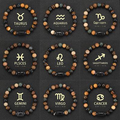 12 Zodiac Natural Stone Bracelets - Cancer, Virgo, Leo, Libra Designs, Ideal Couples & Friendship Gifts, Unisex Jewelry (Pulsera
