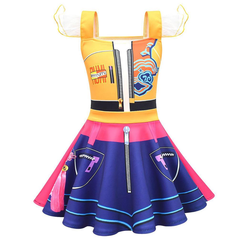 Children's Fashion Printed Denim Top And Short Skirt Set