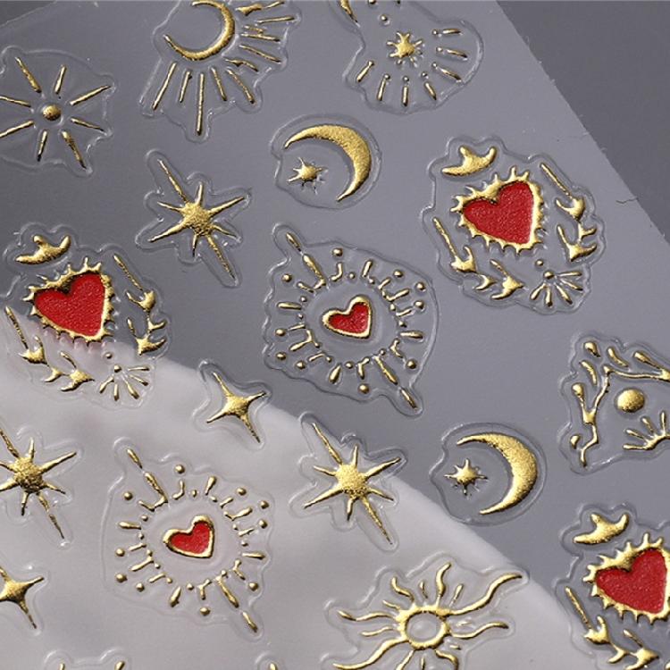 9 Sheets Bronzing Nail Art Stickers Sun Star Heart Nails Stickers Self-Adhesive Manicures Stickers 3D Nails Decals
