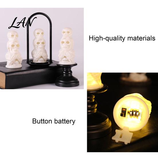 Gothic Home Decor Ornament Halloween LED Skull Night Light, Resin Decorative Candle Lamp Creepy Light for Parties Room, Haunted House, Unique Tabletop