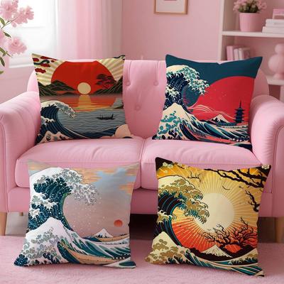 KUNST Japanische Wellen Kissenbezug Musterdruck Kissenbezug Wohnzimmer Sofa Kissenbezug Schlafzimmer Raumdekor