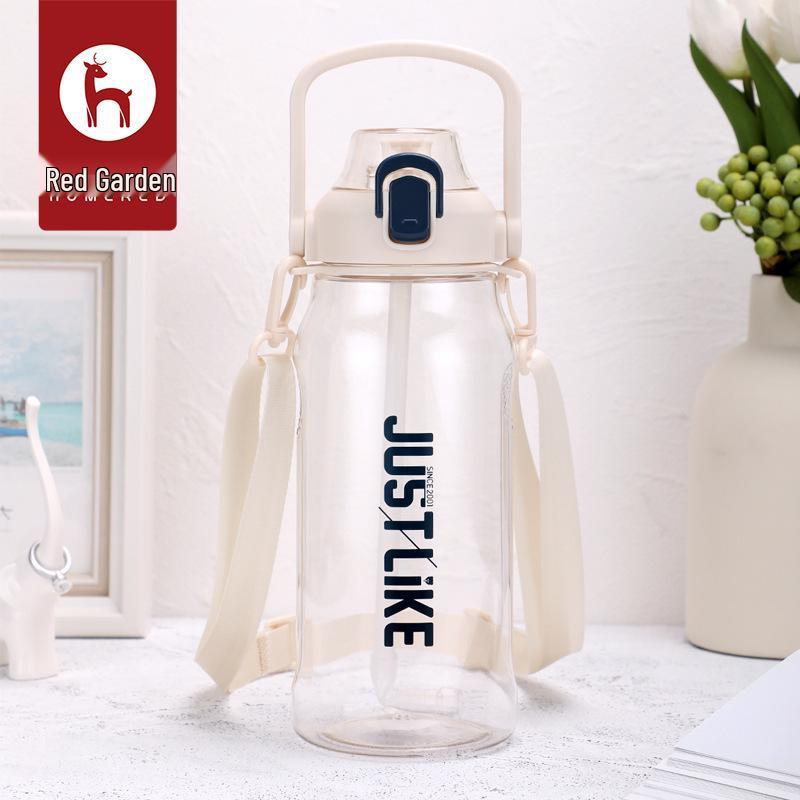 Portable Red Sports Water Bottle with Straw - Large Capacity, Pop-Up Lid, Single Layer, Outdoor Use