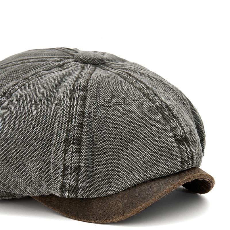 British Contrast Newsboy Hat Men's Spring Summer Denim Octagonal Cap Retro Painter Beret
