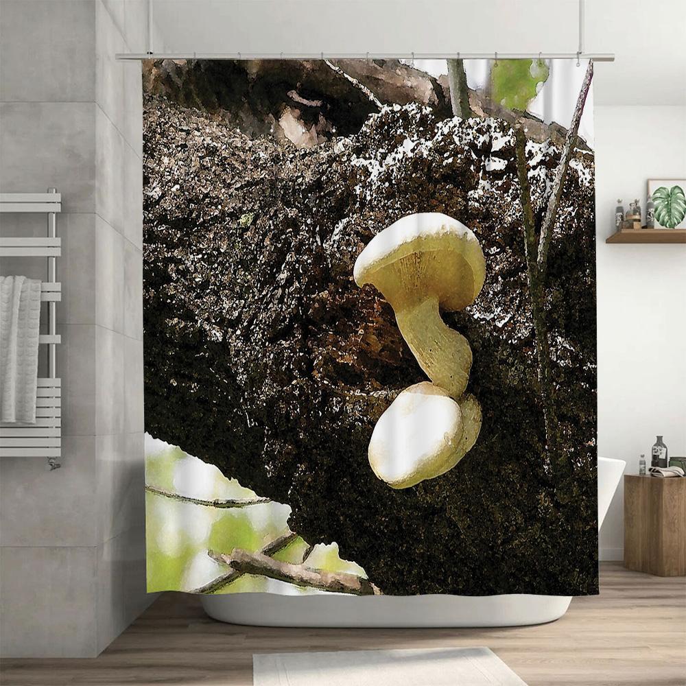 Mushroom Forest Shower Curtain Nature Botanical Floral Bathroom Decor Vintage Rustic Woodland Fern Leaves Washable Set