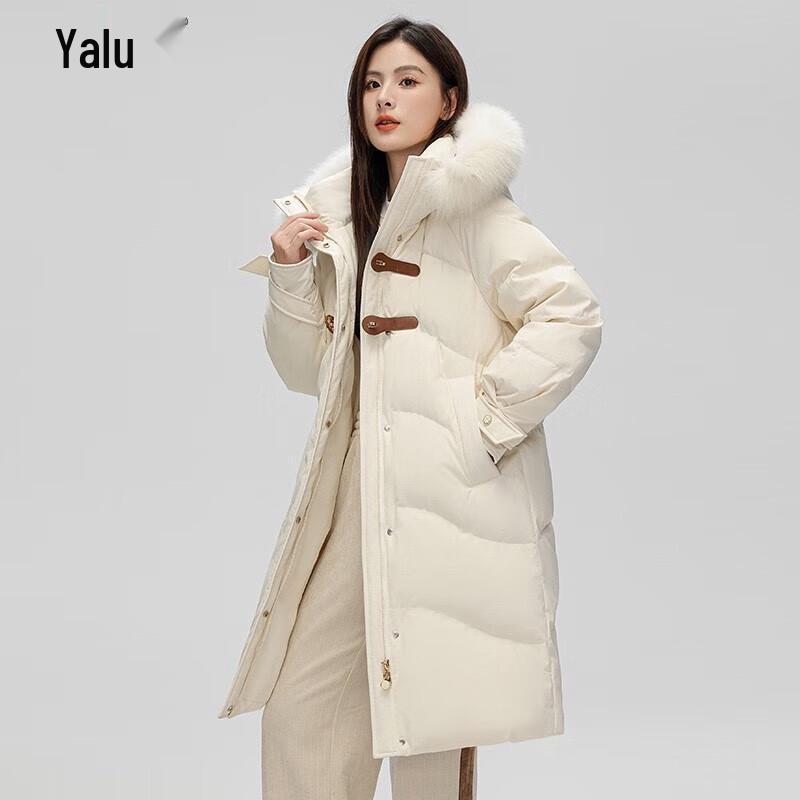 Yalu Women s Fox Fur Collar Long Hooded Down Jacket M
