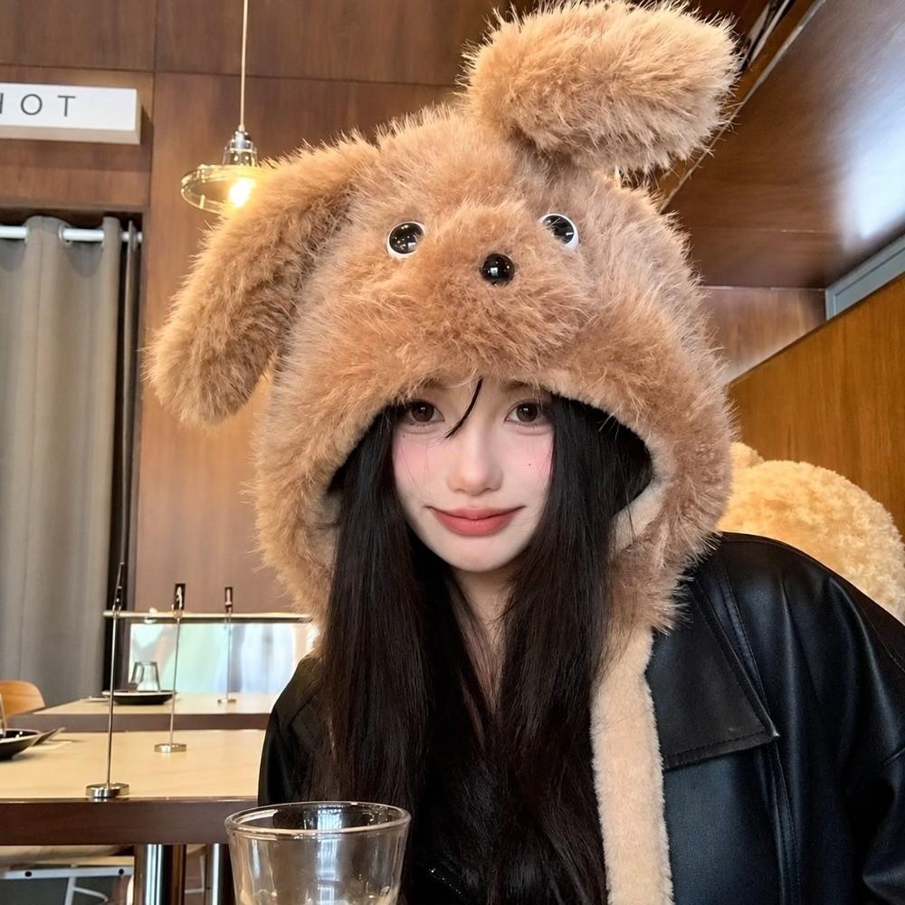 Warm Plush Winter Hat Cartoon Animal Pullover Cap Cute Dog Ear Hat For Women