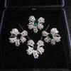 Women Jewelry Set Butterfly Design Imitation Emerald Bow Necklace Ring Earrings Fashion Accessories