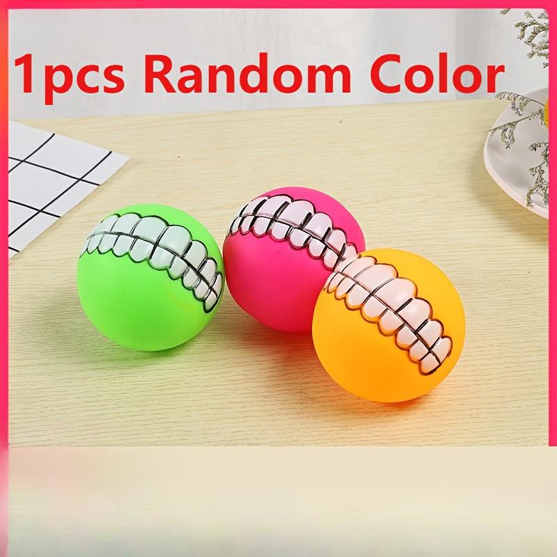 Squeaky Vinyl Dog Teeth Ball Durable Chew Toy for Aggressive Chewers Interactive Pet Training Toy with Fun Sound Multi-Colorir Teeth, Without Battery