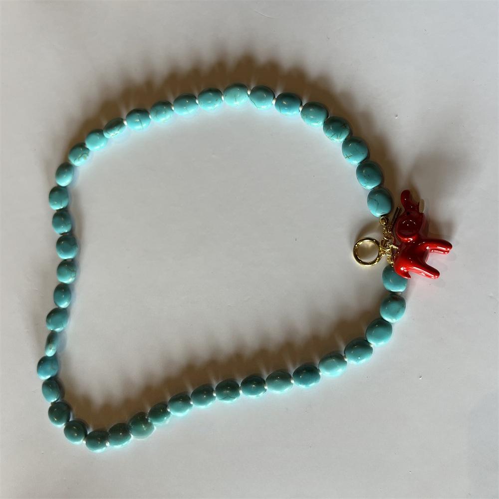 

Oval turquoise retro elephant OT buckle fashion necklace