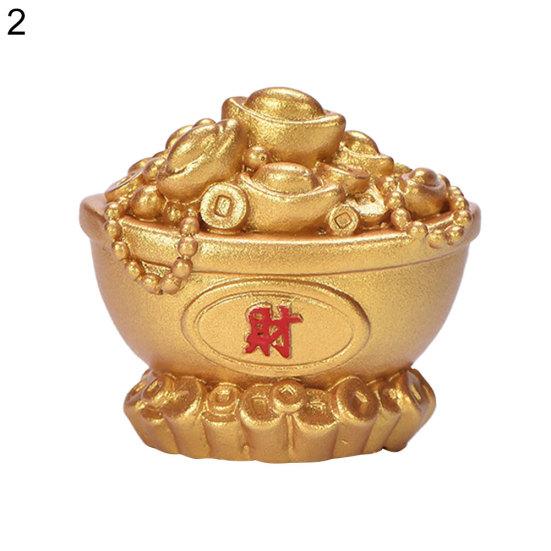 Mini Resin Fortune Tree Chinese Golden Ingot Home Office Desk Landscape Ornament