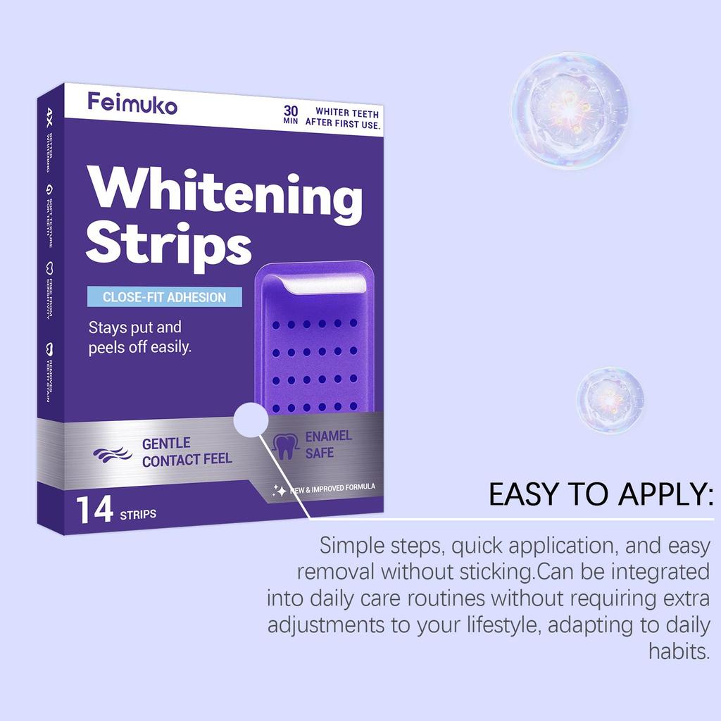 Feimuko Teeth Whitening Strips 14 Strips 30-Min Fast Whitening Close-Fit Gentle Safe Teeth Whitener