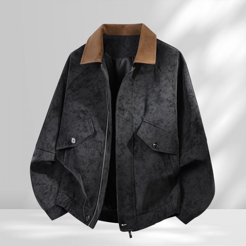 Mens PU Leather Jacket Casual Workwear Style Turn-Down Collar Outerwear Slim Fit Windproof