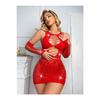 Red Mini Dress And Stoned Body Stockings With Gloves