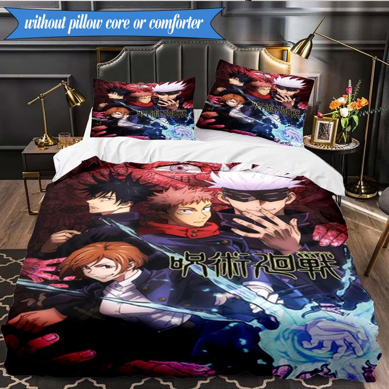 Jujutsu Curse Battle 3pcs K-pop Music Group Bedding set,Ideal for Bedroom, Dormitory,Including Duvet Cover And 2pcs Pillowcases,Fan Gifts
