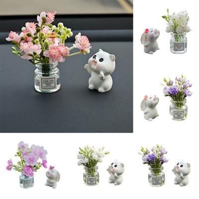 Lot de 2 décorations de rétroviseur de voiture, mini vase à fleurs en forme de lapin, décorations de tableau de bord, accessoires d'intérieur de voiture pour femmes