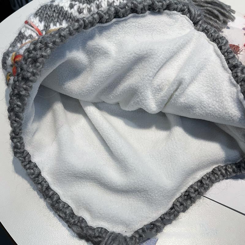 Handmade Crochet Knitted Hat Women Parent-child Warm Colorful Mixed Yarn Beanie Double Braids Ear Protection Winter Outdoor Cap